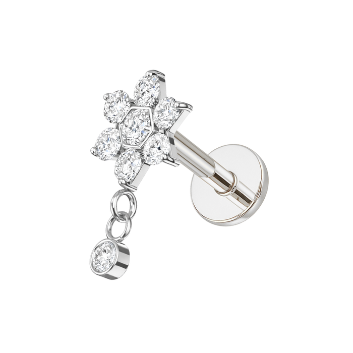 G23 Titanium Flower CZ Dangle Threadless Flatback Stud