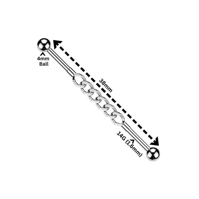316L Surgical Steel Industrial Barbell with Cuban Style Chain Connector