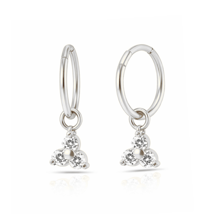 925 Sterling Silver Tri CZ Jewelled Drop Hinged Clicker Earrings Fashion Earrings