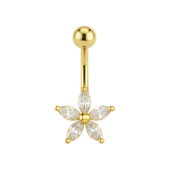 14K Gold Jewelled Dangling Pentas Belly Ring