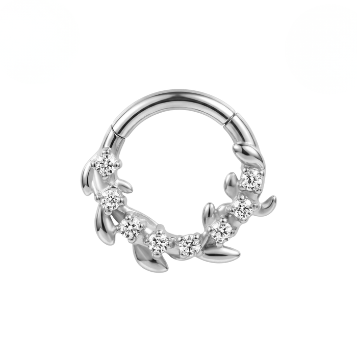 G23 Titanium CZ Leaf Vine Hinged Segment Clicker