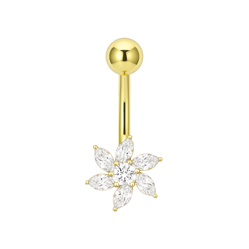 14K Gold Studded Pentas Fan Belly Ring - Monster Piercing