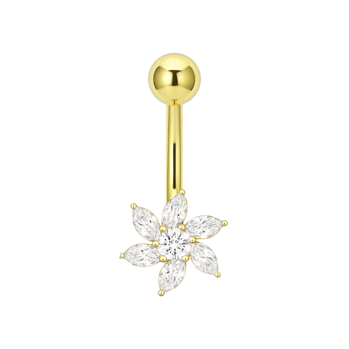 14K Gold Studded Pentas Fan Belly Ring - Monster Piercing