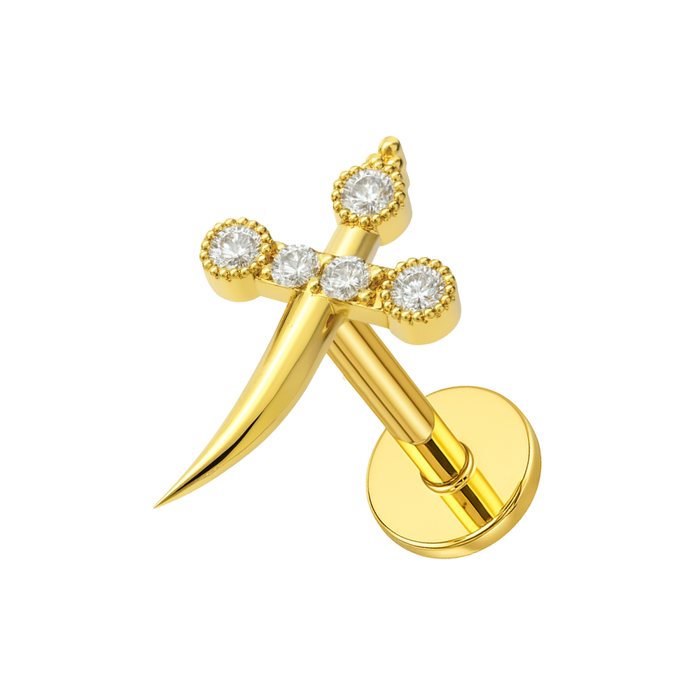 316L Surgical Steel CZ Jewelled Sword Internally Threaded Screw Fit Stud