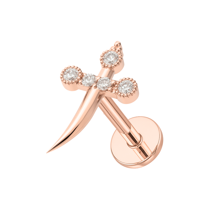 316L Surgical Steel CZ Jewelled Sword Internally Threaded Screw Fit Stud