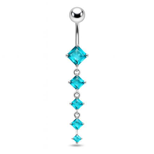 925 Sterling Silver Dangling Five Stones  Belly Button Ring - Monster Piercing