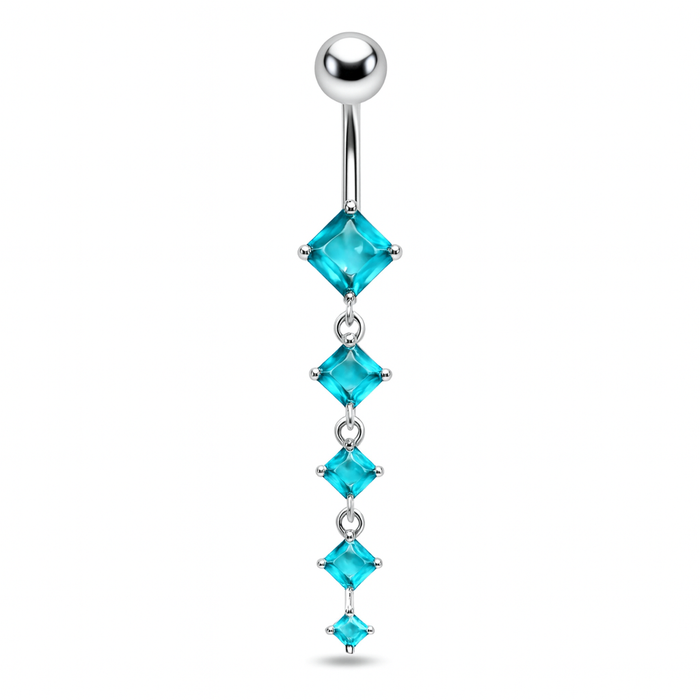 925 Sterling Silver Dangling Five Stones  Belly Button Ring - Monster Piercing