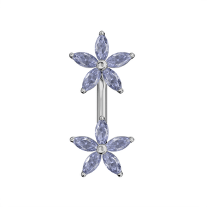 925 Sterling Silver Jewelled Daisies Spinal Belly Button Ring