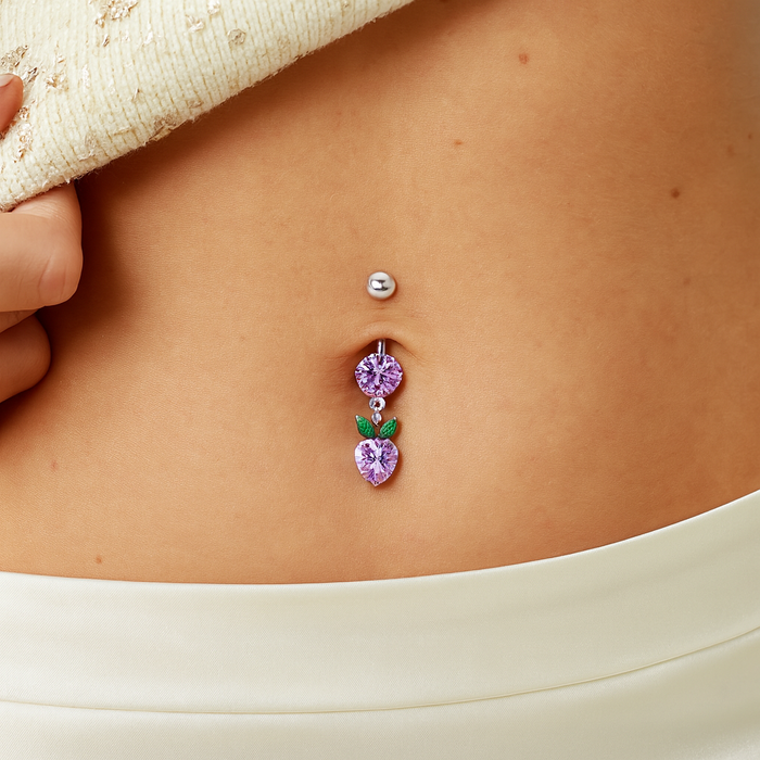 925 Sterling Silver Jewelled Fashion Cherry Heart Navel Belly Piercing - Monster Piercing