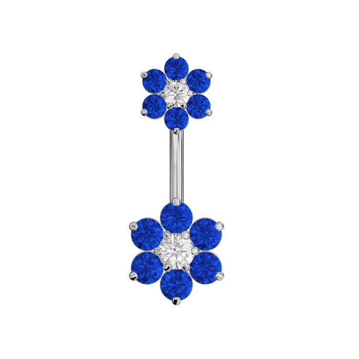 925 Sterling Silver Jewelled Flower Pair Spinal Belly Button Ring - Monster Piercing