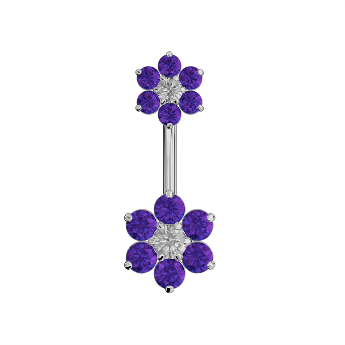 925 Sterling Silver Jewelled Flower Pair Spinal Belly Button Ring - Monster Piercing