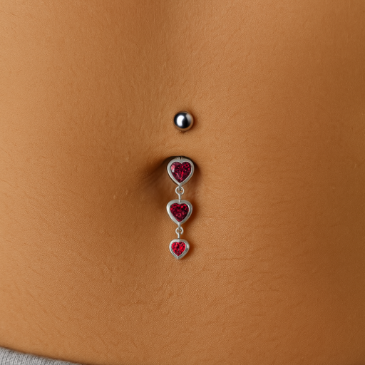 925 Sterling Silver Moving Jewelled Heart Charms Belly Ring - Monster Piercing