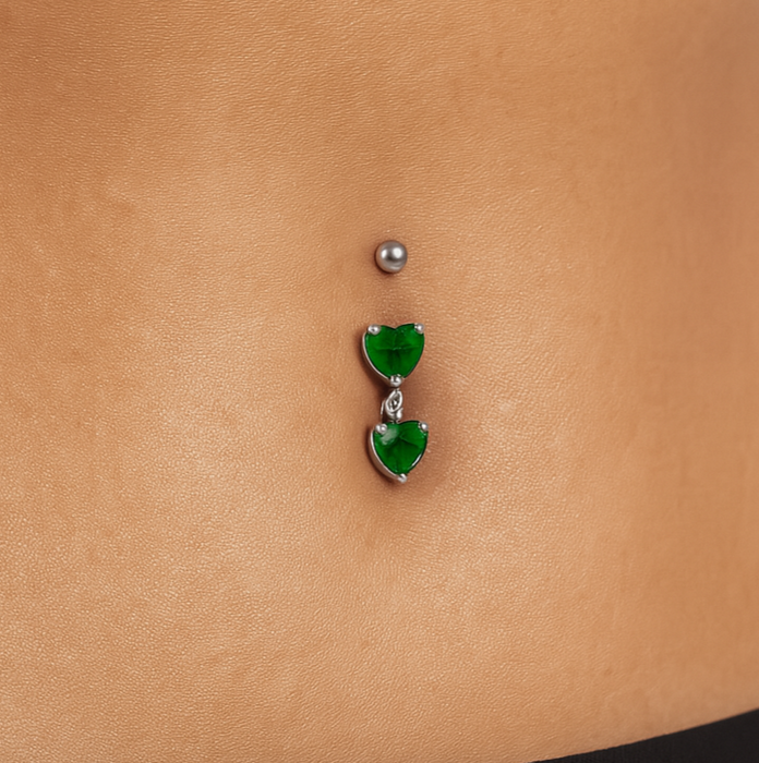 925 Sterling Silver Moving Jewelled Red Heart Belly Button Ring - Monster Piercing