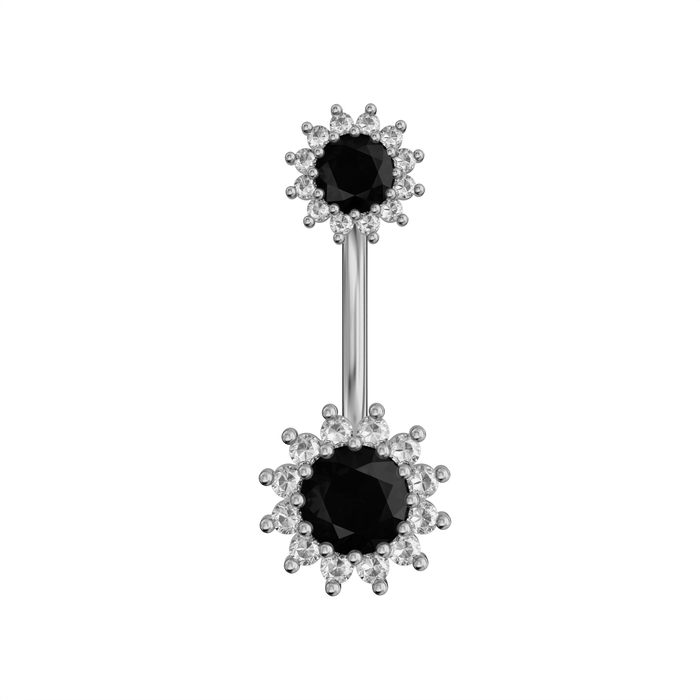 925 Sterling Silver Round CZ Jewelled Double Crystal Flower Non Dangle Belly Button Ring