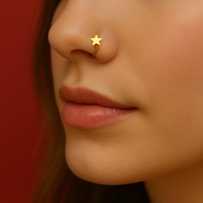 925 Sterling Silver Star Open Nose Hoop Ring - Monster Piercing