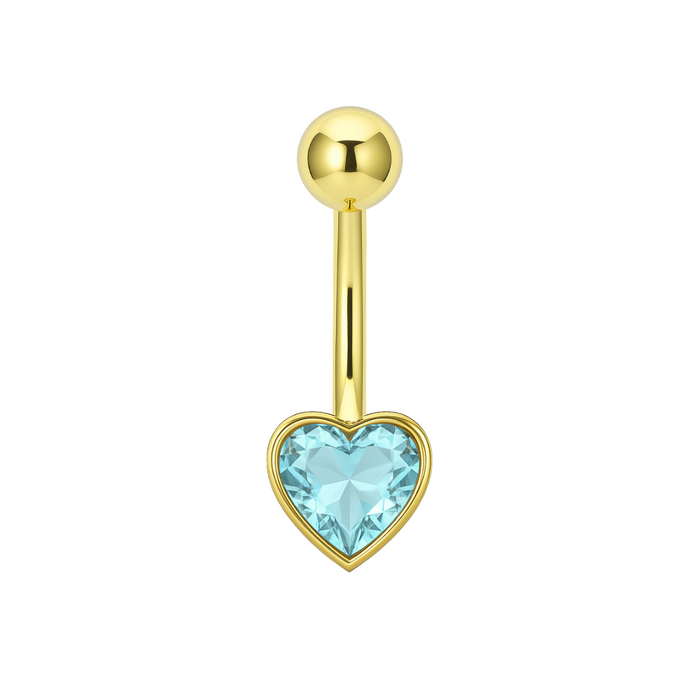 14K Gold Jewelled Heart Belly Ring - Monster Piercing