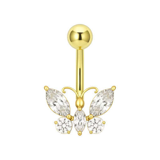 14K Gold Studded Dragonfly Belly Ring - Monster Piercing