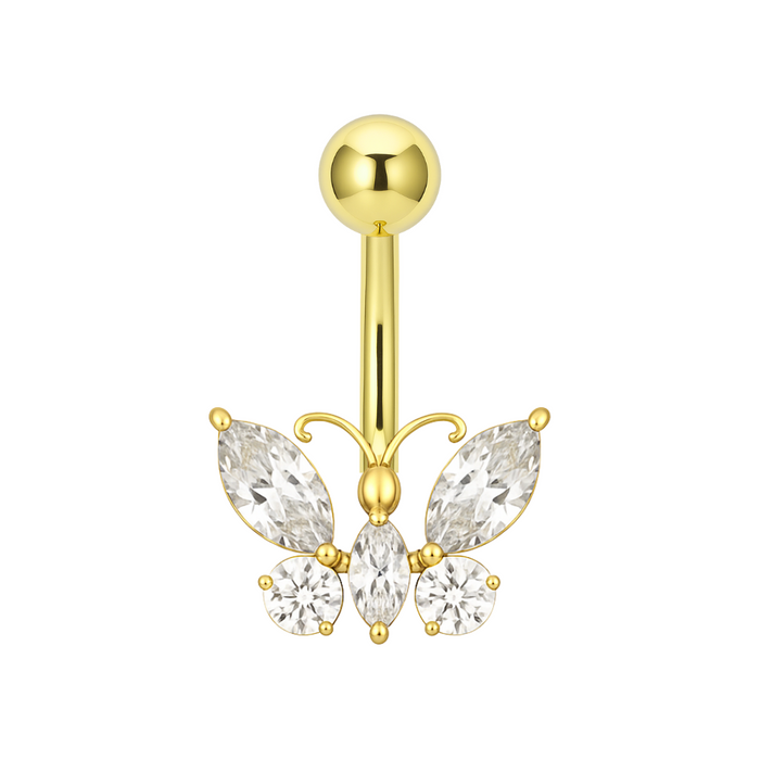 14K Gold Studded Dragonfly Belly Ring - Monster Piercing