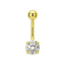 14K Gold Round CZ Jewelled Internally Threaded Belly Ring