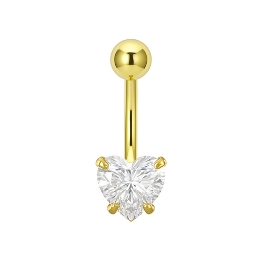 14K Gold Heart CZ Jewelled Internally Threaded Belly Bar - Monster Piercing