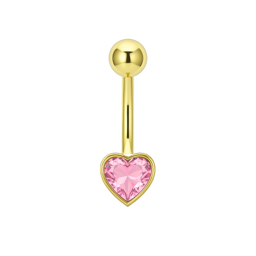14K Gold Studded Heart Belly Ring - Monster Piercing