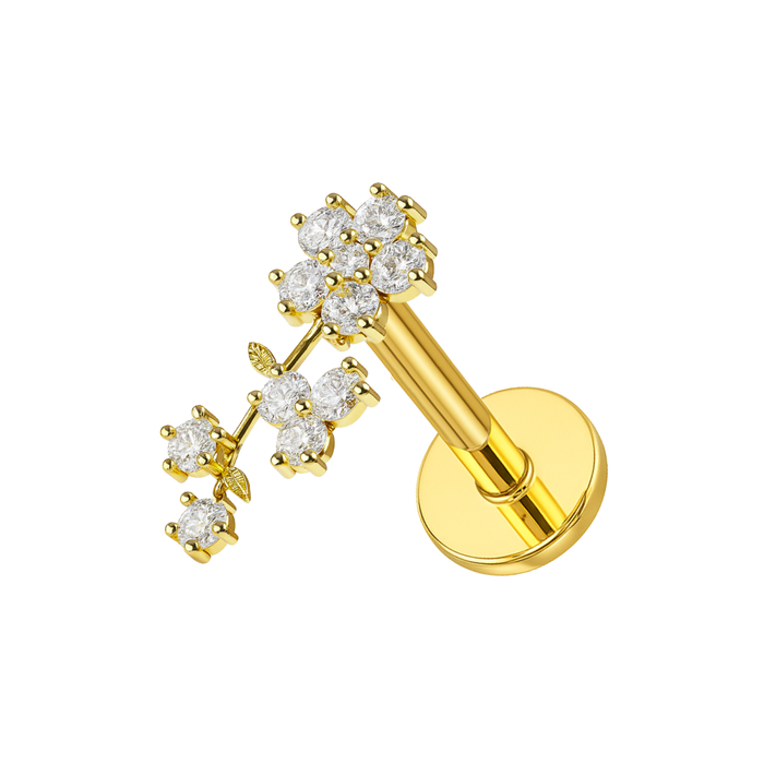 316L Surgical Steel Jewelled Floral Internally Threaded Screw Fit Stud