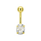 14K Gold Oval CZ Jewelled Internally Threaded Belly Ring