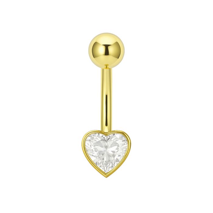 14K Gold Studded Heart Belly Ring - Monster Piercing