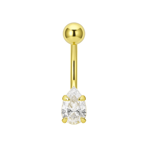 14K Gold Pear CZ Jewelled Internally Threaded Belly Ring