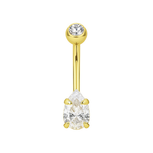 14K Gold Pear Cut CZ Jewelled Internally Threaded Top Ball With CZ Belly Ring