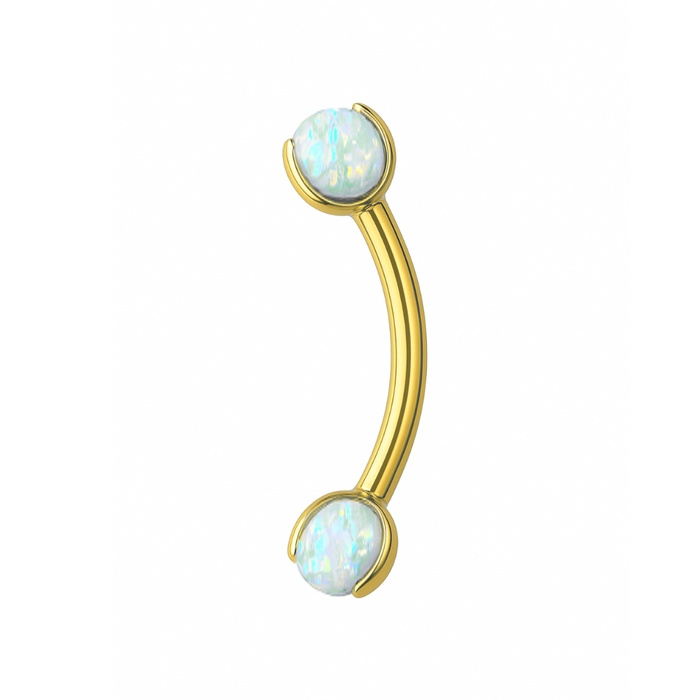 G23 Titanium Double Opal Jewelled Eyebrow Banana Ring