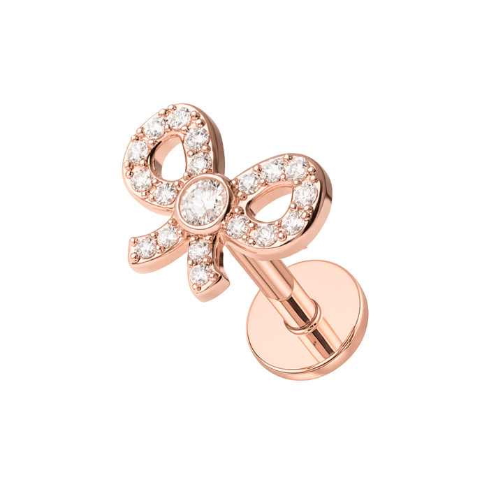 316L Surgical Steel CZ Jewelled Bow Internally Threaded Flatback Stud