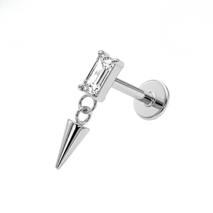 G23 Titanium Baguette CZ Spike Drop Threadless Flatback Stud