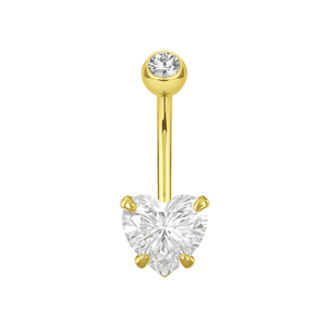 14K Gold Heart Shaped CZ Jewelled Internally Threaded Top Ball With CZ Belly Ring