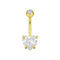 14K Gold Heart Shaped CZ Jewelled Internally Threaded Top Ball With CZ Belly Ring