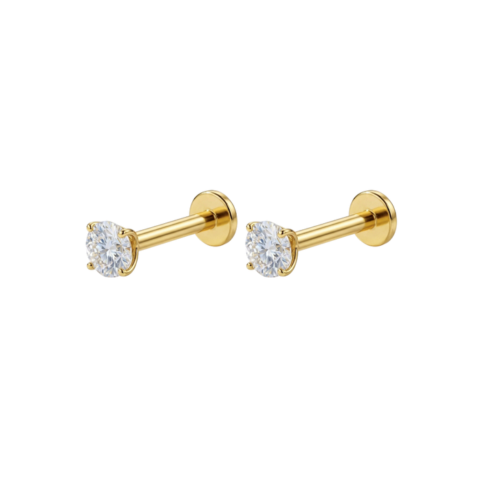 9K Gold Round Cubic Zirconia Jewelled Threadless Labret Pair Monster Piercing United Kingdom