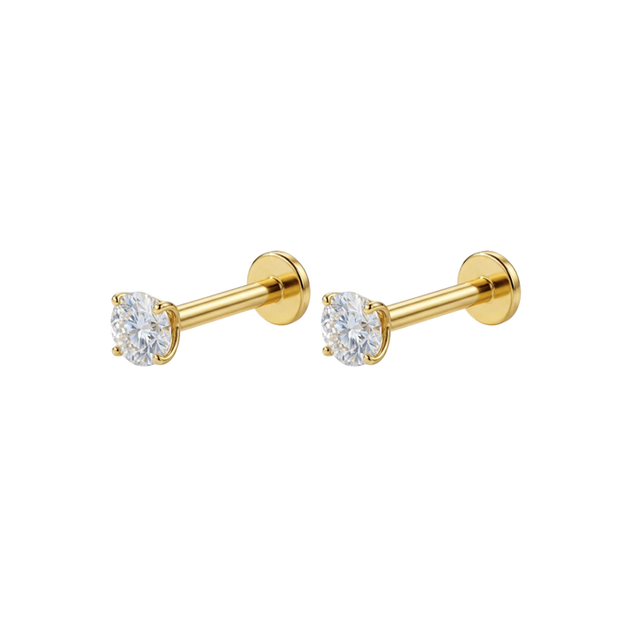9K Gold Round Cubic Zirconia Internally Threaded Labret Pair Monster Piercing United Kingdom