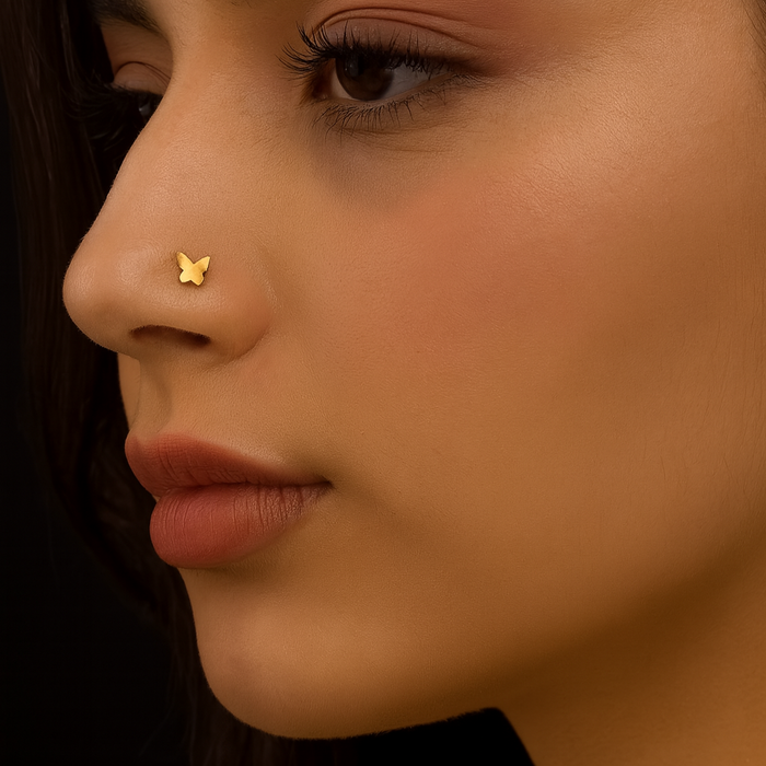 9K Gold Butterfly Design Nose Bone - Monster Piercing