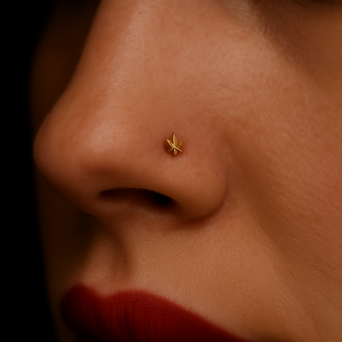 9K Gold Marijuana Leaf Nose Bone - Monster Piercing