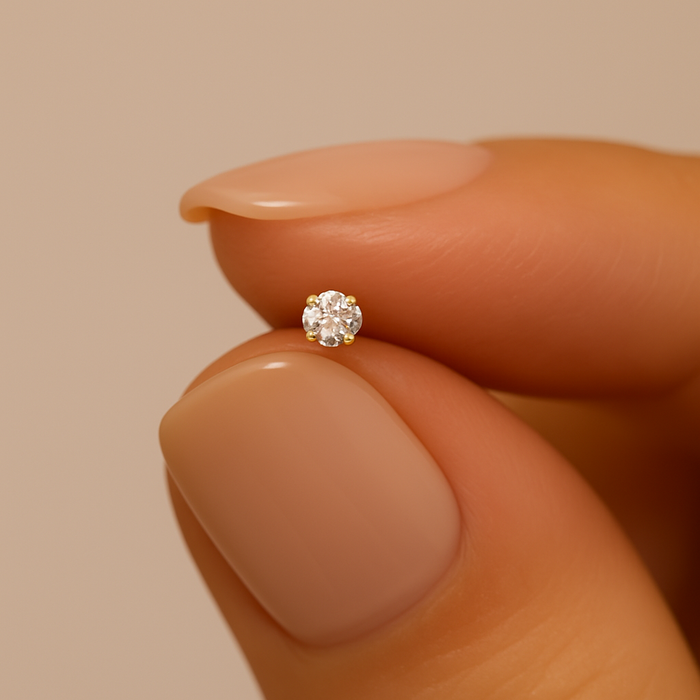 14K Gold Head Bio-Plast Nose Screw with CZ Stone - Monster Piercing