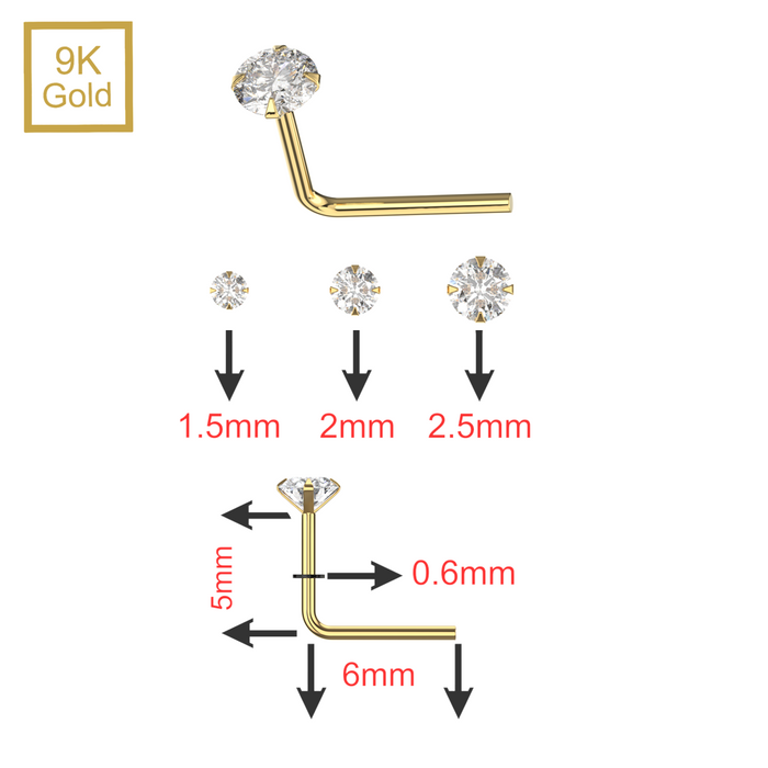 9K Gold Claw-Set Moissanite Stone L-bend Nose Stud - Monster Piercing
