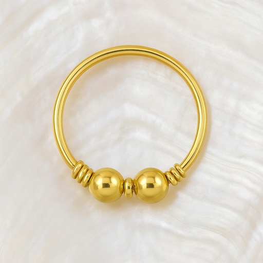 9K Gold Coil and Double Bead Nose Hoop Ring - Monster Piercing