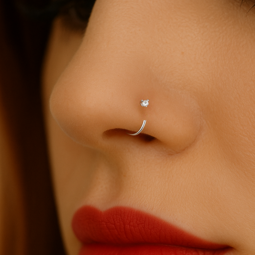 9K Gold Cubic Zirconia in Bezel set Jewelled Open Hoop Nose Ring - Monster Piercing