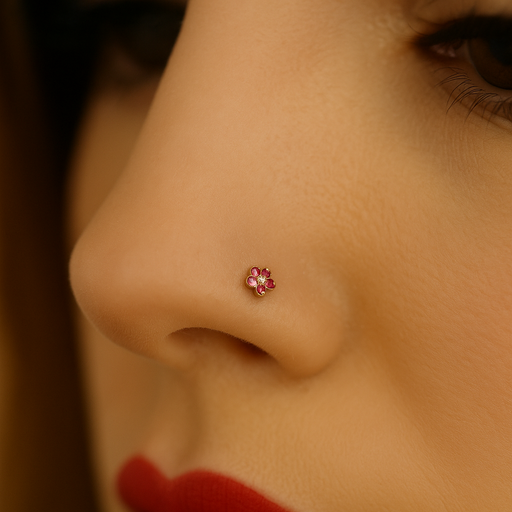9K Gold Five Crystal Jewelled Flower Design Nose Stud - Monster Piercing