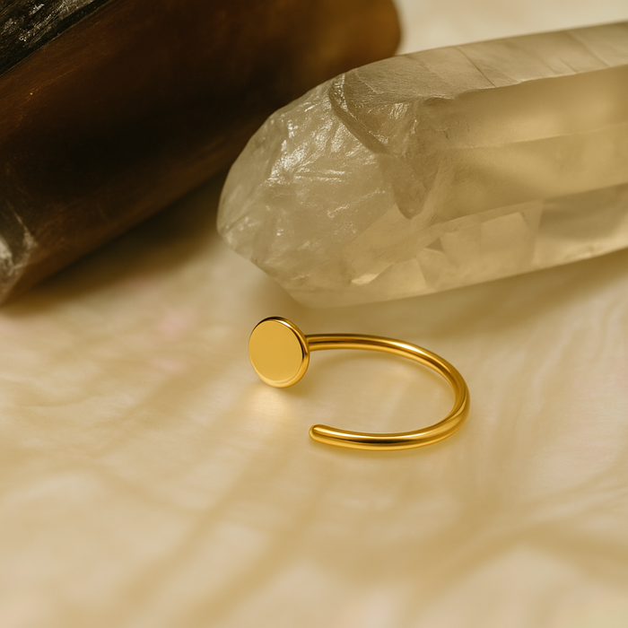 9K Gold Flat Button End Open Hoop Nose Ring - Monster Piercing