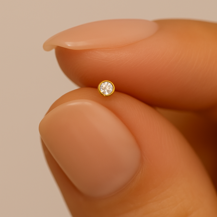 9K Gold Genuine Crystal Jewelled Nose Bone - Monster Piercing