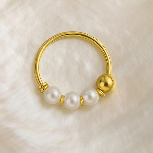 9K Gold Genuine Pearl Hoop Nose Ring - Monster Piercing