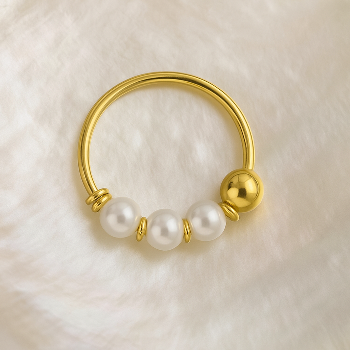 9K Gold Genuine Pearl Hoop Nose Ring - Monster Piercing