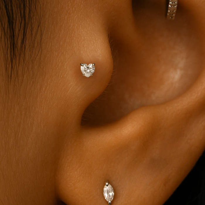 14K Gold Heart Head and BioFlex Stud - Monster Piercing