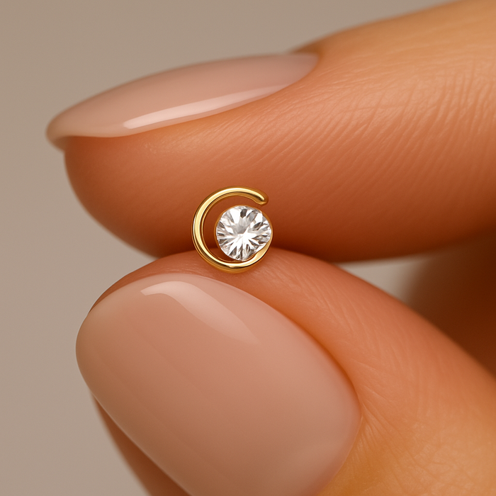 9K Gold Jewelled Coil Straight Nose Stud
